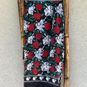 Large Black and Red Skull and Roses Scarf